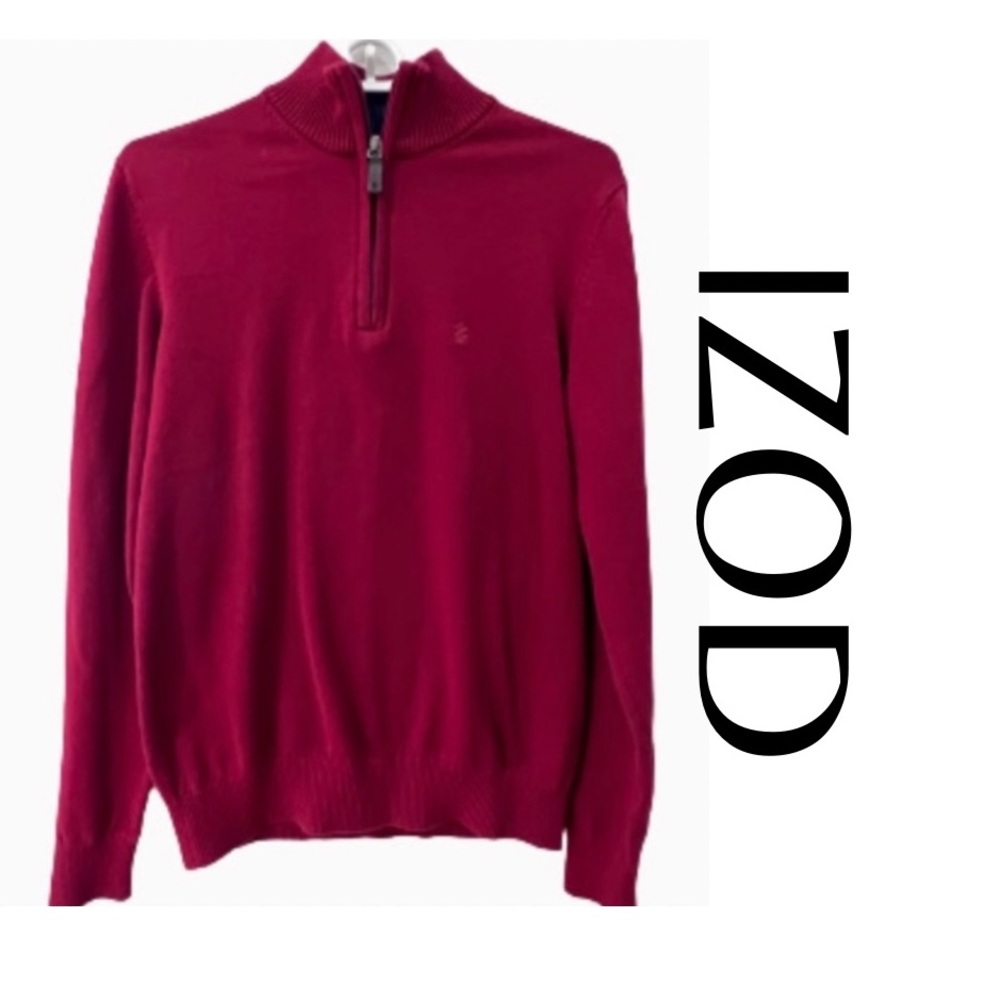 IZOD Quarter Zip Maroon Red Woven Pullover Sweater Boys Youth Size S EUC!